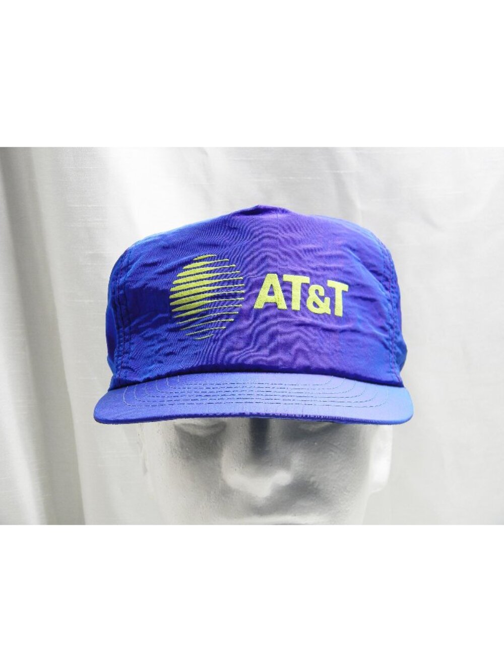 Vintage AT&T Nylon Snapback Hat Retro Neon Tech Promo Blue Unstructured Cap USA